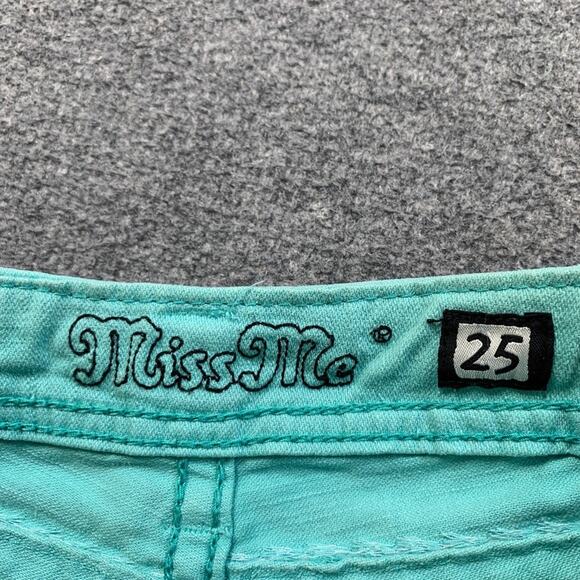 Miss Me Shorts Womens 25 Mint Studded Low Rise Denim Flap Pocket Stretch Zip Fly - Picture 6 of 11